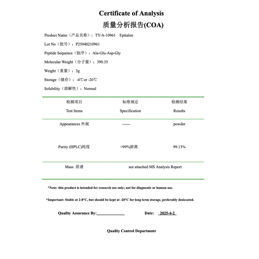 Epitalon 10MG : Research Only